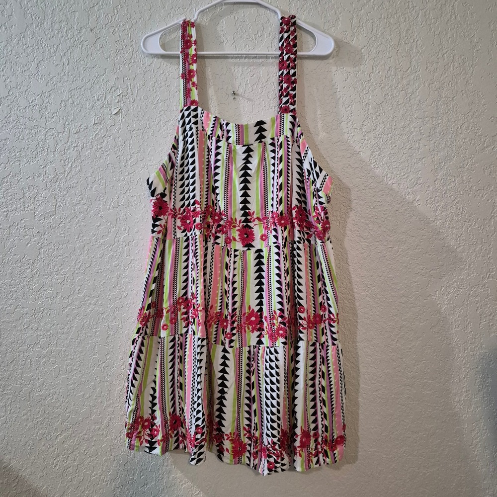 Savanna Jane‎ Floral Geometric Babydoll Mini Dress 1X Multicolor Boho Summer